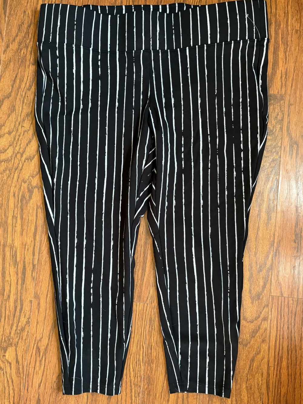 Disney Black Leggings with White Pinstripes